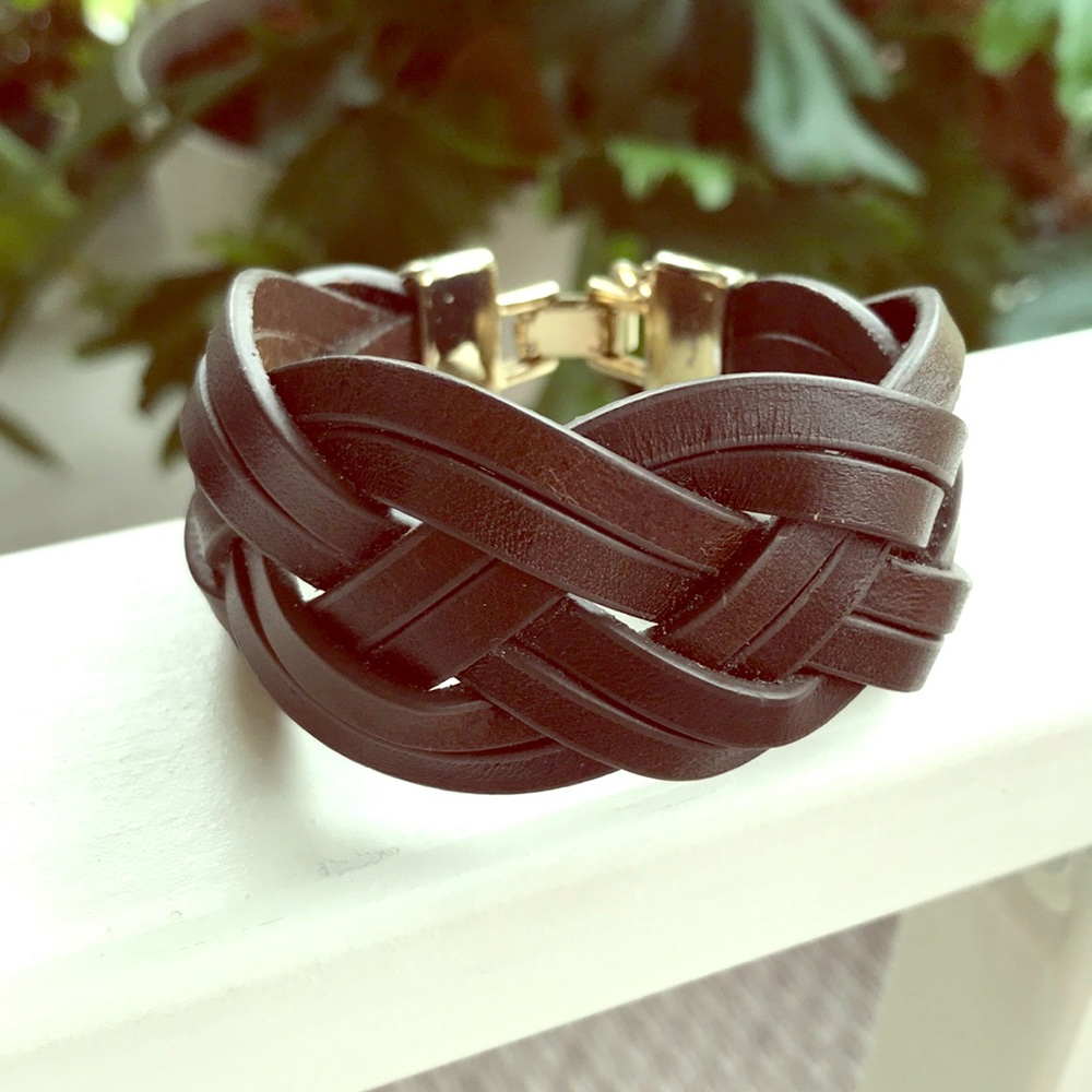 Talbots Braided Leather Clasp Bracelet